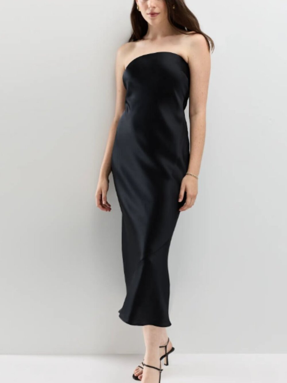 QUINCE WASHABLE SILK STRAPLESS MIDI DRESS XS